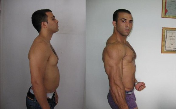 בתמונה: יוסי אדרי מהצד - לפני ואחרי הדיאטה של מאמנו מר יעקב עזרא.