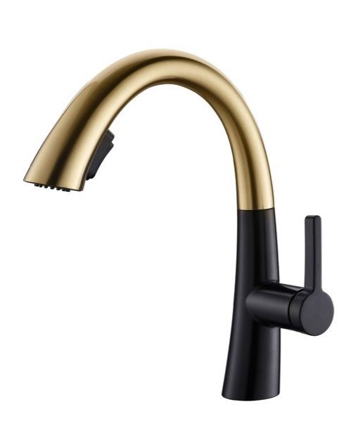 ברז פרח קצר נשלף מעוצב, שילוב זהב ושחור מט