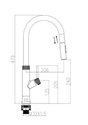 ברז פרח גבוה נשלף מעוצב, שחור מט בשילוב ניקל 4